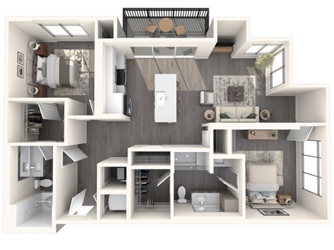 Floor plan for 2 beds, 2 baths, 1175 sqft